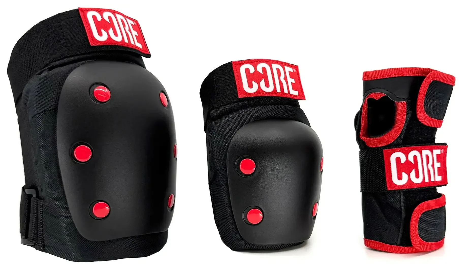 CORE Beschermers 3-pack: knie, elleboog en handpols zwart-rood
